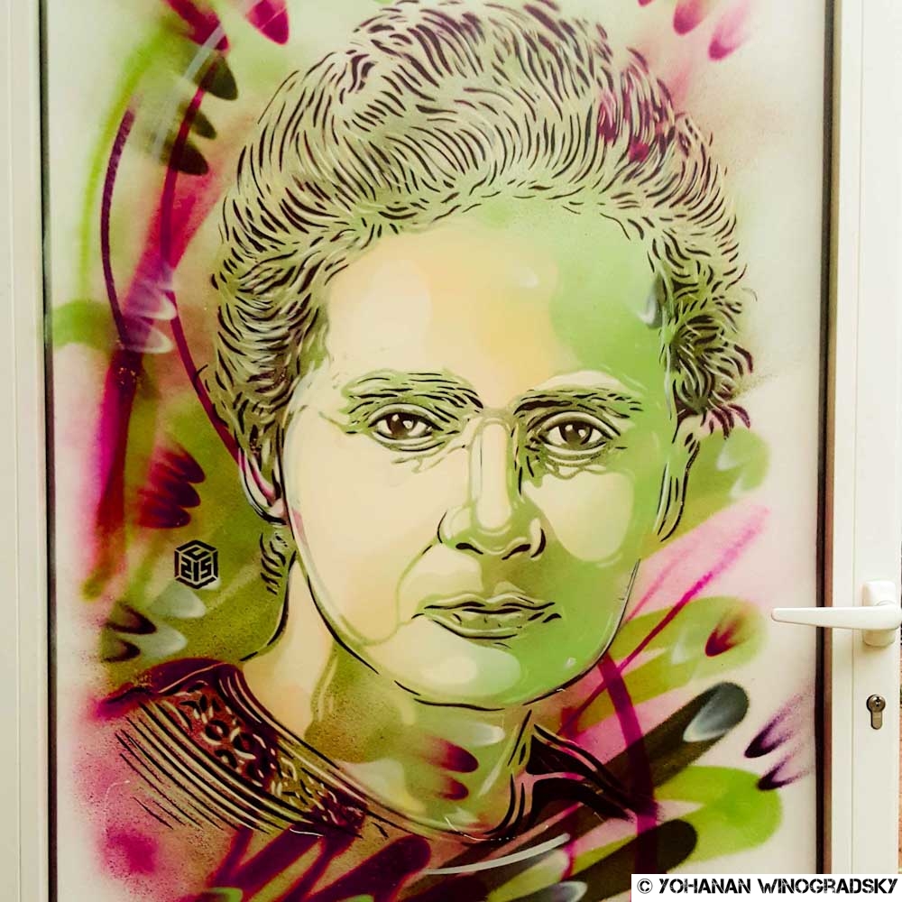 streetart paris par c215 portrait de marie curie